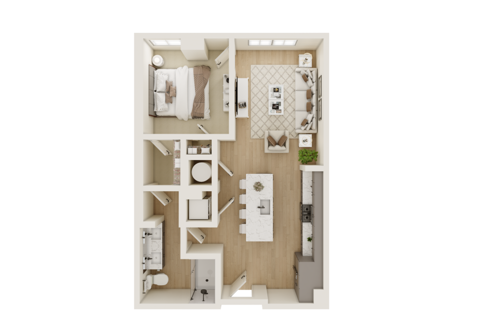 1B.4 - 1 bedroom floorplan layout with 1 bathroom and 738 square feet