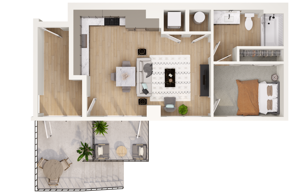 1D.3 - 1 bedroom floorplan layout with 1 bathroom and 625 square feet (3D) 1D.3 - 1 bedroom floorplan layout with 1 bathroom and 625 square feet (3D)