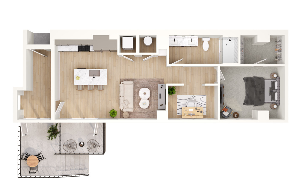1D.5 - 1 bedroom floorplan layout with 1 bathroom and 893 square feet (3D) 1D.5 - 1 bedroom floorplan layout with 1 bathroom and 893 square feet (3D)